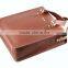 custom top-quality brown genuine leather men's briefcase with hot selling metal brand breifcase