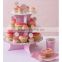 NEW 3 tier pink and mix cake stand, birthday, hen party,Lovely vitage look, great for summer garden parties