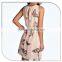 Fashion Silk Slip Butterfly Printed Skater Sleeveless Chiffon Dress With Belt 2016 Women Clothing