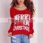 Custom Design Women Merry Christmas Crew Neck Cropped Jumper Red Knitwear Sweater Pullover
