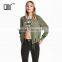 Khaki green soft ribbed collar zip bomber jacket womens thin coats and jackets