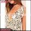 Fashion Summer Leopard Print Midi Dress Deep v Woman Dress