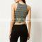 Yellow jacquard plain custom sexy stretch fit ladies racer crop top wholesale cheap