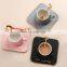 The Latest Design Round, Handle Gold Rim Ceramic Latte Coffee Cup With Square Saucer/