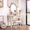 Fancy Bedroom paulownia white black vanity table set with bench stool