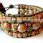 Beaded leather wrap bracelet or cuff - Autumn Jasper stone with wooden buttons