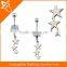 2016 Wholesale different button and different color316l stainless steel belly ring with zircon