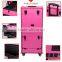 2016 sunrise hot sale pink multifunctional pvc trolley rolling makeup case with led lights