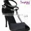 Suphini Black Satin Latin Ballroom Dance Shoes With Stone