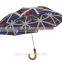 Strong windproof 2 fold manual open umbrella with wooden handle