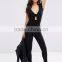 Women Sexy Cut Out Bodysuit With Knot Front In Rib Plain One Piece Cap Sleeve Cheap Price