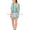 Relaxed Fit Rayon Beach Cover Dress Women Kaftan Dolman Sleeves Dress Deep Front And Back Neckline with Drawstring Tie At Nape