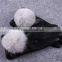 Winter ladies new fashion cute Leather Fox Fur Pompom Gloves Warm Winter warm leather motorcycle gloves for women