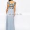 Fashion Lined Chiffon Embellished Wrap Front V-neck Formal Maxi Prom Dress With Thigh Split