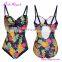 2017 Custom Bikini Printed Spaghetti Strap Dark Blue Swimsuit Women