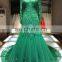 2016 long lace sleeve grass green mermaid ball gown evening dress