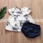 Drop shipping 2pcs set Infant Clothes Outfits Toddler Baby Girls floral Tops Dress & flower Harem Shorts Pants