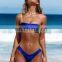 Summer women push-up padded bra pure color strappy single shoulder adult bathing suit bikinis woman swimwear