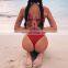 2019 new high waist swimsuit 1969 solid color pleated hard bag sexy split swimsuit ladies two-piece swimsuit red S-L