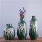 Dark Green Hand Carve Irregular Line Creative Ceramic Flower Vase Pot For Plant Decor