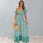 New style short-sleeved floral halter waist A-line dress plus size ladies long skirt