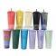 Studded Matte Plastic Water Cup Double Wall Tumbler Studded Tumbler Cups With Lid Straw