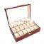High quality top glass watch display storage case 12 slots MDF wooden gift watch box