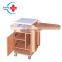 HC-M063 Hospital furniture lockable wooden medical Bedside Cabinet with dining board