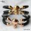 Viya Custom Luxury Leather Bracelet Python Skin Bracelet with Stainless Steel Skull Double Diamond Eyes