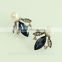 Lovely bee unique design blue crystal pearl metal stud earring