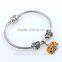 Vintage Royal Embossment Flowers S925 new arrivals safety chain Imitation stone flower automatic adjust silver chain charm A020
