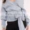 Wrap Neck Women Off Shoulder Stripe Blouse Women