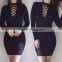 Women Long Sleeve Sexy Black Bodycon Evening Mini Casual Party Cocktail Dress