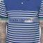 Custom Short Sleeve Button Placket Side Slits Ribbed Cuffs Blue Stripe Design Men's 100% Cotton Pique Casual Polo Shirt