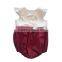 Wholesale children's boutique clothing Dot top with plain wine red bloomer mix flutter sleeve baby romper