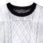 Big Girls' black white Color Block Cropped cable knit long sleeve wool sweater for sale