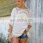 Big Flower Engrave Empty Hook Blouse Blouse Stitching Female Bohemia Beach