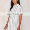 2015 MG Simple white with black stripe print front button closure lady top for a swing skirt silhouette