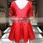 1A947 Red Satin Dress Lace Sleeve Knee Length Evening Dress Prom Dress