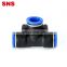 SNS S PEN Series pneumatic one touch different diameter 3 way reducing tee type plastic quick connector air pipe fitting