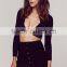 Crop Tops Wholesale Women Open Front Black Long Sleeve Crop Tops