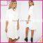 Over size fit solid white color half sleeve botton up womens shirt dress