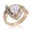 Classic Geometric Ring Double Exquisite Yellow 18k Gold Plating Austrian Crystal Zircon Heart Rings