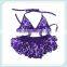 Children kids girls damask satin two piece swimwear swimsuit bikini set for girls 2-8y