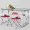 Folding table and chairs for camping.