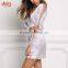 Sexy Wedding Dresses Gowns Silver Silky Sleeve Lace Up Wrap Dress