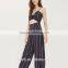 China apparel manufacture off-duty spaghetti stripped ladies formal prom jumpsuits wide leg