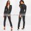 Black Striped Tie Front Shirt Ladies Jumpsuit