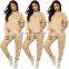 Custom logo plus size solid color sweatshirt hoodie with jogger legging suit two piece women clothing sets