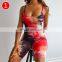 5colors Women High Elastic Sexy Tights U Neck Spaghetti Strap Bodycon Tie Dye Rompers Womens Sexy